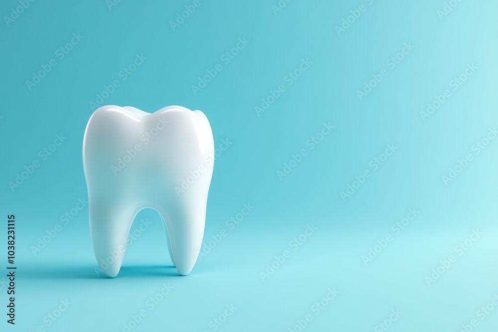3d rendered tooth stands out against a light blue backdrop, showcasing its smooth surface and anatomical details, symbolizing dental health and hygiene in a clean presentation 3d rendered tooth stands out against a light blue backdrop, showcasing its smooth surface and anatomical details, symbolizing dental health and hygiene in a clean presentation