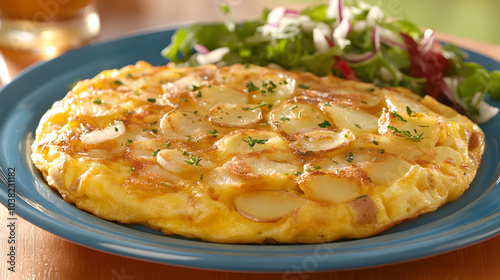 A Fluffy and Flavorful Spanish Omelette with a Fresh Salad, a Perfect Breakfast Delight photo