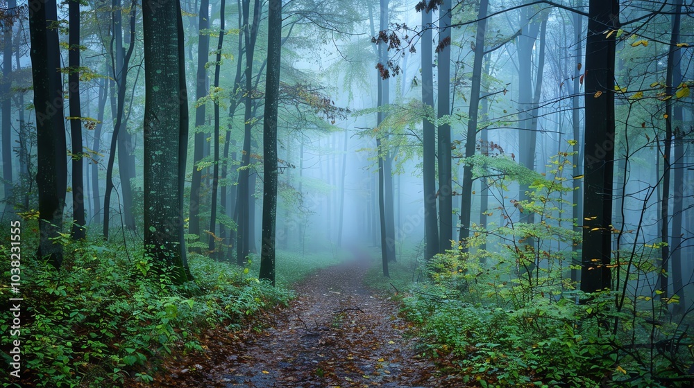 Obraz premium A misty forest path.