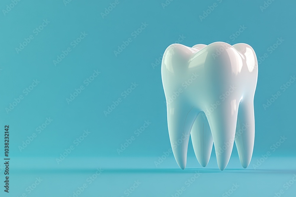 3d rendered tooth stands out against a light blue backdrop, showcasing its smooth surface and anatomical details, symbolizing dental health and hygiene in a clean presentation 3d rendered tooth stands out against a light blue backdrop, showcasing its smooth surface and anatomical details, symbolizing dental health and hygiene in a clean presentation