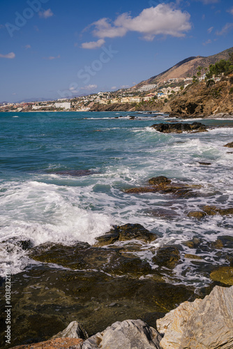 Rocky coastline near Benalmadina in Southern Spain