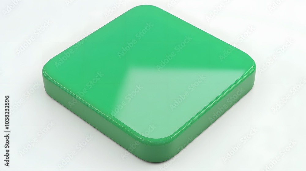 Blank Mobile application icon, button - green square with round corners. 3d rendering, white background Blank Mobile application icon, button - green square with round corners. 3d rendering, white background