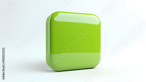 Blank Mobile application icon, button - green square with round corners. 3d rendering, white background