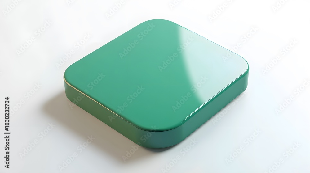 Blank Mobile application icon, button - green square with round corners. 3d rendering, white background