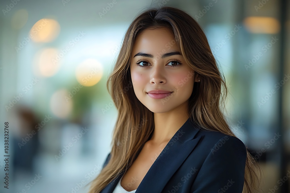 Confident Young Businesswoman Smiling in Office Portrait Confident Young Businesswoman Smiling in Office Portrait