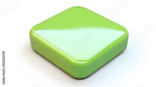 Blank Mobile application icon, button - green square with round corners. 3d rendering, white background