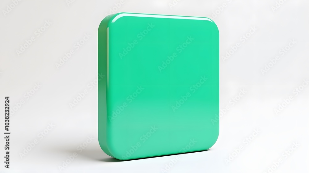 Blank Mobile application icon, button - green square with round corners. 3d rendering, white background Blank Mobile application icon, button - green square with round corners. 3d rendering, white background