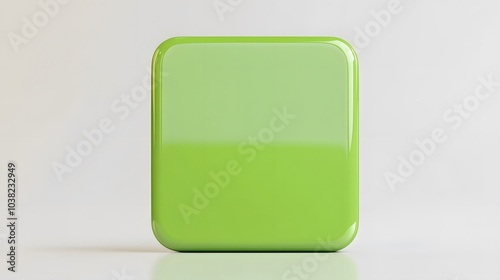 Blank Mobile application icon, button - green square with round corners. 3d rendering, white background