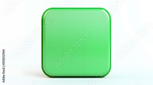 Blank Mobile application icon, button - green square with round corners. 3d rendering, white background