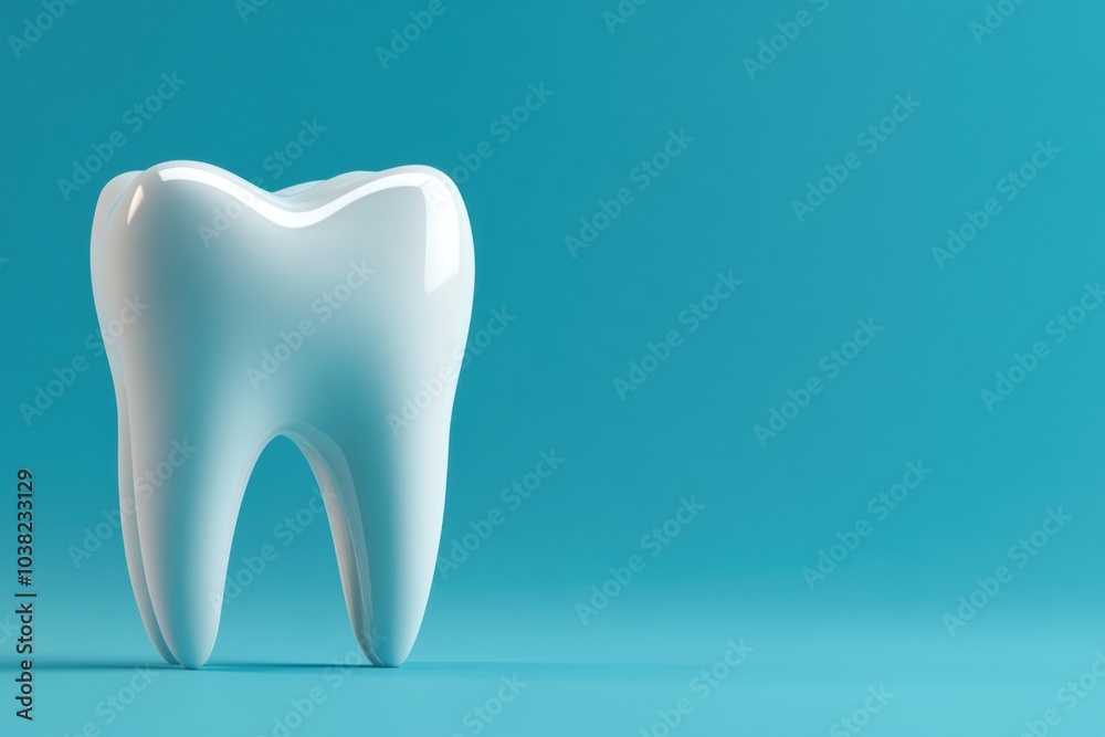 3d rendered tooth stands out against a light blue backdrop, showcasing its smooth surface and anatomical details, symbolizing dental health and hygiene in a clean presentation
