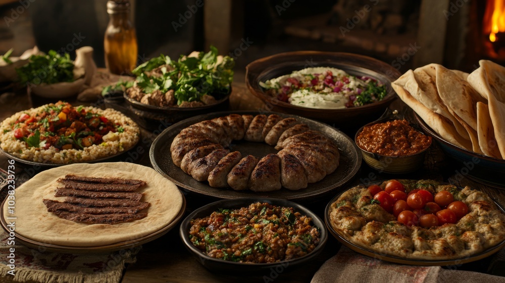 Obraz premium Rustic Middle Eastern Cuisine on a Table