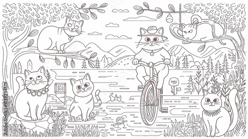 Wallpaper Mural Coloring page outline illustration design cat and mouse  Torontodigital.ca