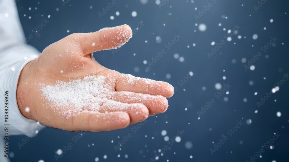 Hand holding snowflakes with a blurred winter background. Hand holding snowflakes with a blurred winter background.