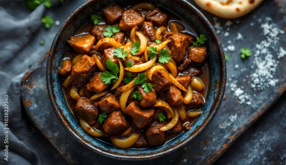 Spicy Beef Bhuna Curry with Onions and Fresh Cilantro (Bangladeshi Cuisine) Spicy Beef Bhuna Curry with Onions and Fresh Cilantro (Bangladeshi Cuisine)
