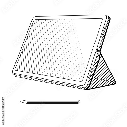 tablet notebook and pen stylus on white background