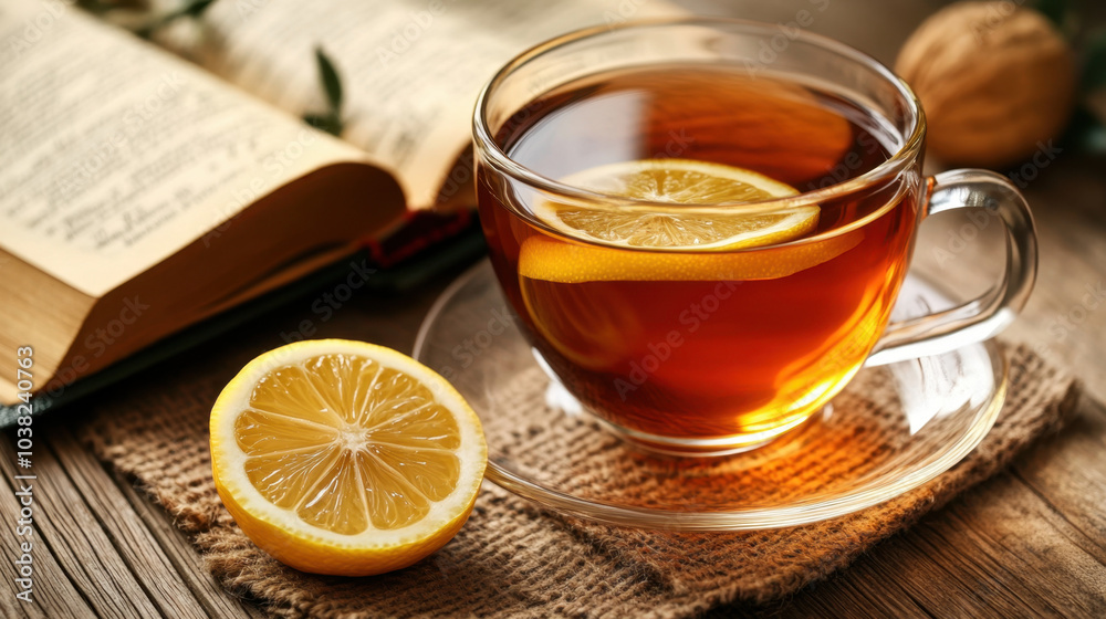 Tea with Lemon on a Wooden Table Tea with Lemon on a Wooden Table