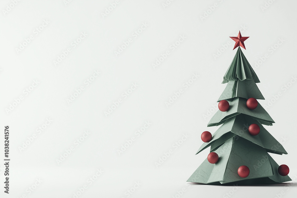 Origami style Christmas tree on white background with space for text. Origami style Christmas tree on white background with space for text.