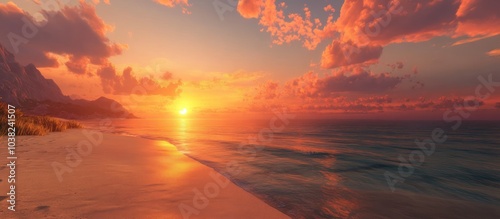 A stunning sunset over a peaceful beach evoking a sense of calm and appreciation for naturea??s beauty photo