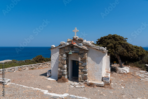 Agios Georgios (Saint George) church near Drakano tower in Ikaria island, Greece