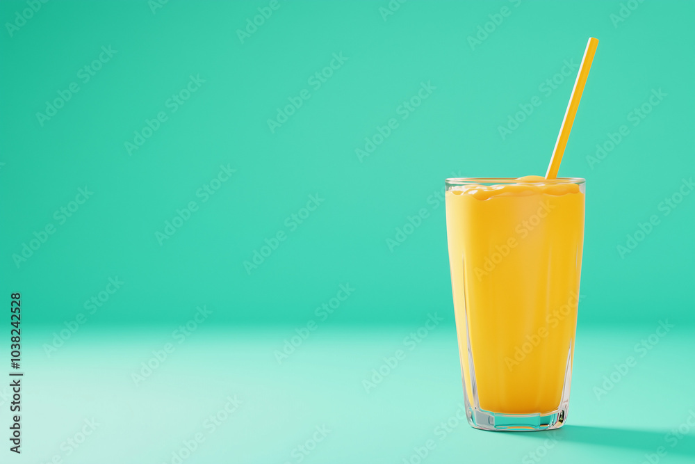 Yellow smoothie in a glass on turquoise background. Concept: proper nutrition, healthy lifestyle. Yellow smoothie in a glass on turquoise background. Concept: proper nutrition, healthy lifestyle.