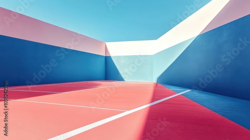 Creative pastel concept of a tennis court with drawn lines. It's time for sports and recreation, Healthy body. Illustration. Generative AI. photo