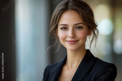 Free Download Natural Light Portrait of a Young Businesswoman Smiling Confidently - GFXLoad