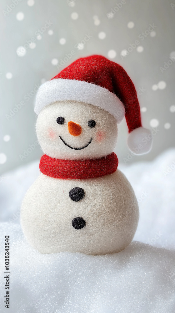 snowman with red hat and scarf, a christmas snowman doll made of wool felt snowman with red hat and scarf, a christmas snowman doll made of wool felt