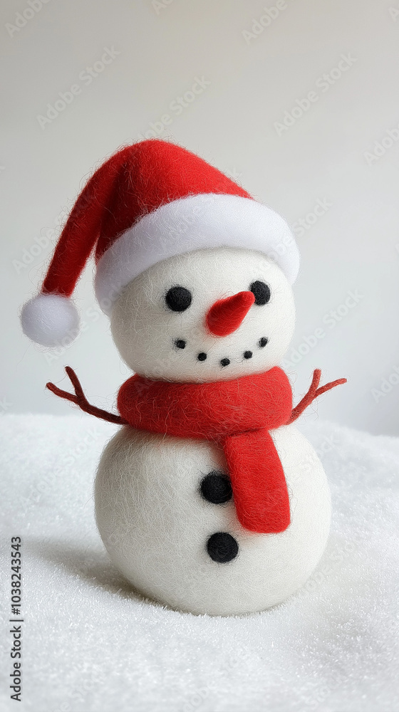 snowman with red hat and scarf, a christmas snowman doll made of wool felt snowman with red hat and scarf, a christmas snowman doll made of wool felt