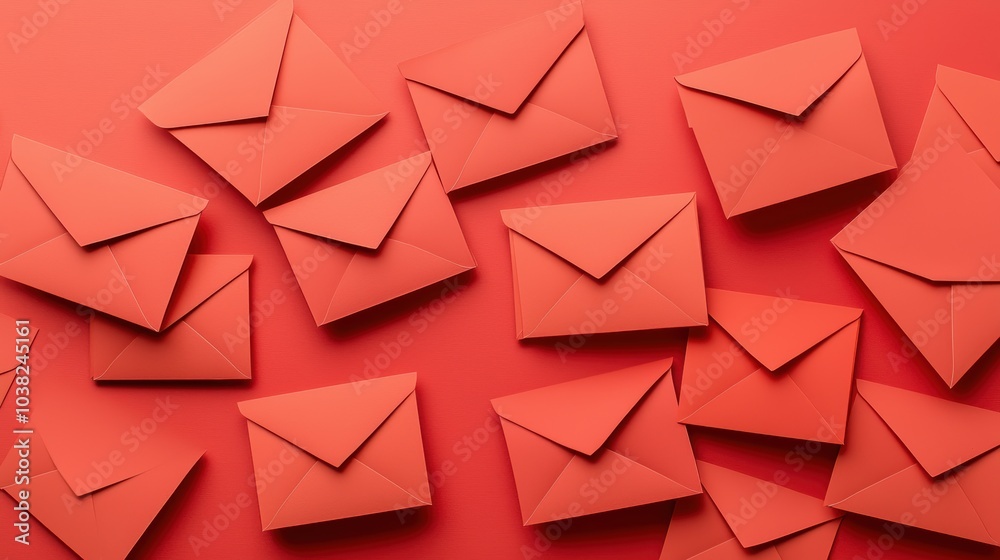 A collection of red envelopes scattered across a red surface, creating a vibrant and cohesive aesthetic, suggesting themes of communication or celebration. A collection of red envelopes scattered across a red surface, creating a vibrant and cohesive aesthetic, suggesting themes of communication or celebration.