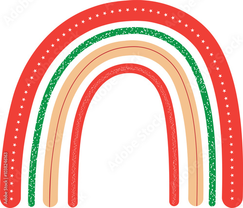 Christmas rainbow with Christmas color of red, green and white with Christmas patterns