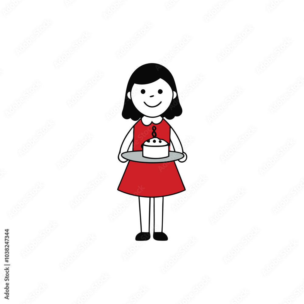 New Year Celebration: Girl Holding Festive Cake – Vector Illustration New Year Celebration: Girl Holding Festive Cake – Vector Illustration