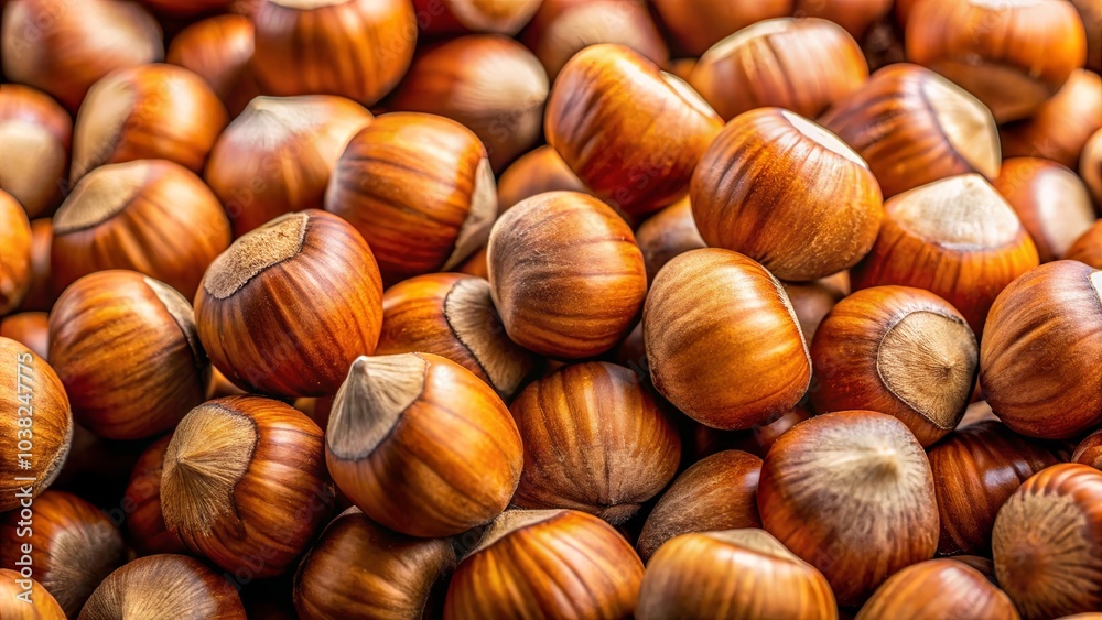 A Close-Up View of Hazelnut Shells with a Rich Brown Hue and a Subtle Sheen, Evoking a Sense of Autumnal Abundance and Nature's Bounty A Close-Up View of Hazelnut Shells with a Rich Brown Hue and a Subtle Sheen, Evoking a Sense of Autumnal Abundance and Nature's Bounty