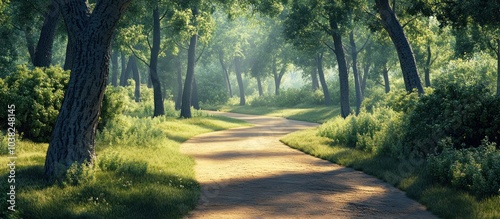 An inviting path in a peaceful forest with dappled sunlight filtering through the trees encouraging outdoor activity