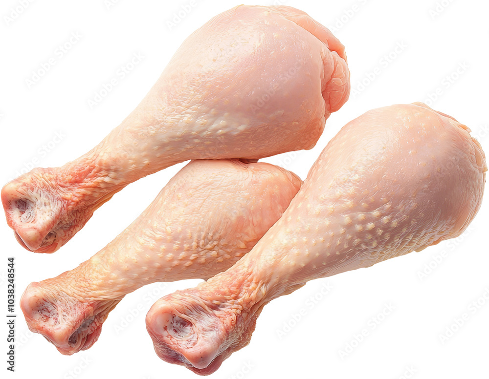 Three succulent chicken drumsticks, ready for cooking. Delicious and juicy Three succulent chicken drumsticks, ready for cooking. Delicious and juicy