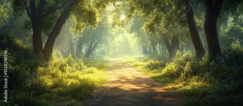 An inviting path in a peaceful forest with dappled sunlight filtering through the trees encouraging outdoor activity
