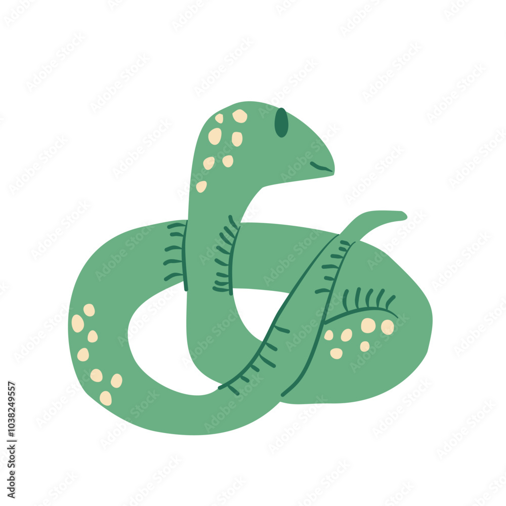 Fototapeta premium Snake isolated on white background. Reptile character. Vector hand drawn flat illustration