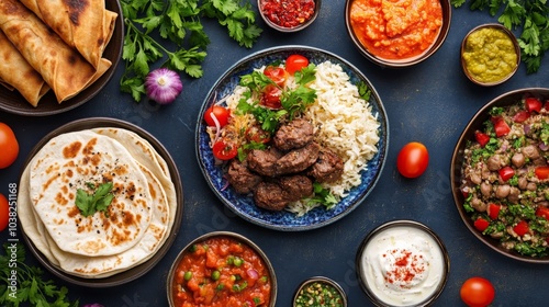 Vibrant Eastern Cuisine Display with Seasonal Colors