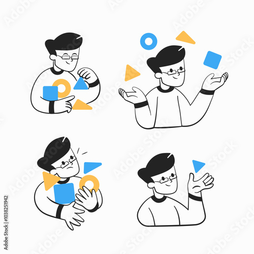 Set of icons about assigned tasks, receiving tasks, solving tasks, task overload and focusing on one task.