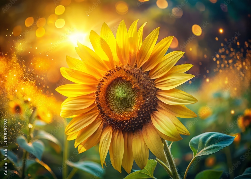 Fototapeta premium Sunflower Floral Design Long Exposure Photography of Vibrant Yellow Petals and Seeds in a Summer Garden Capturing the Essence of Nature's Beauty and Warmth