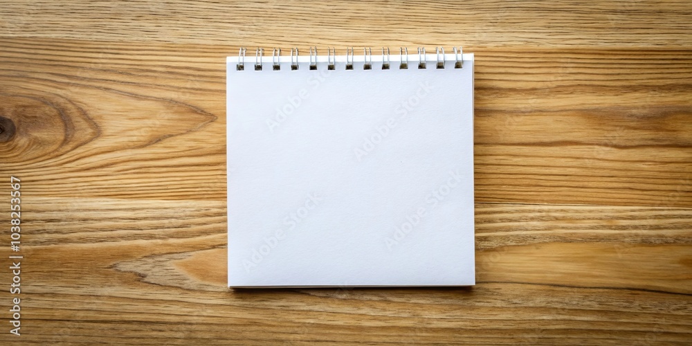 A blank, spiral-bound notebook rests on a smooth, wooden surface, ready for new ideas and creative endeavors.