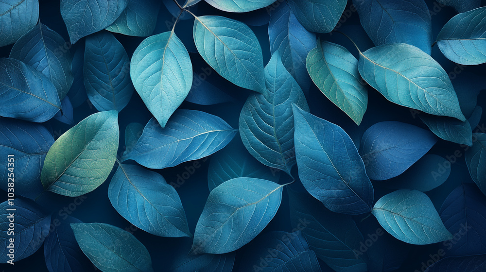 Tropical Leaves Background. Blue Abstract Leaves
