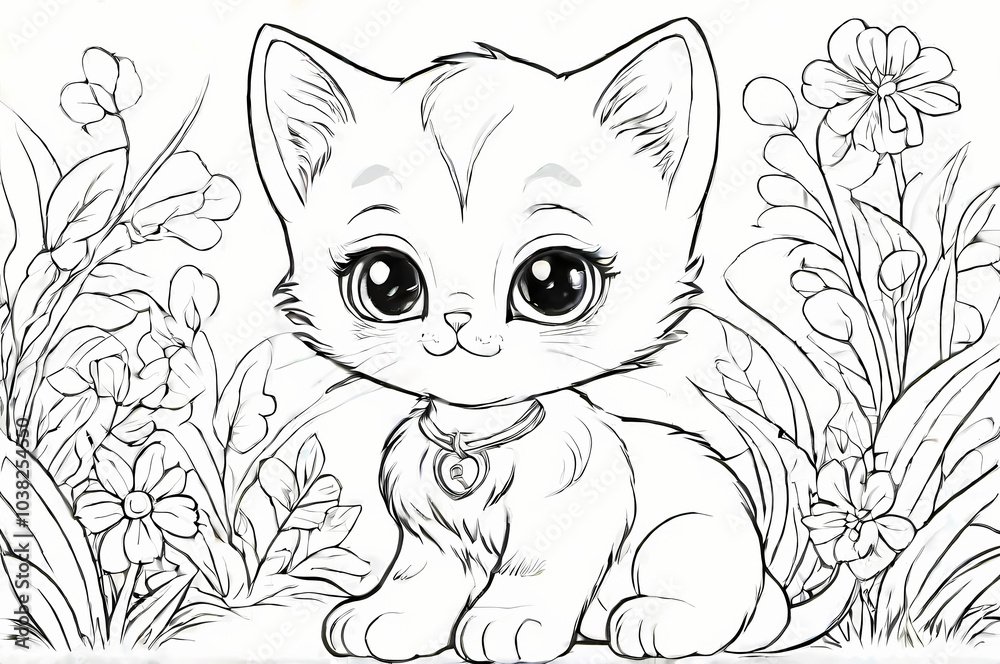 Obraz premium Cute Young Cat Coloring Book Page