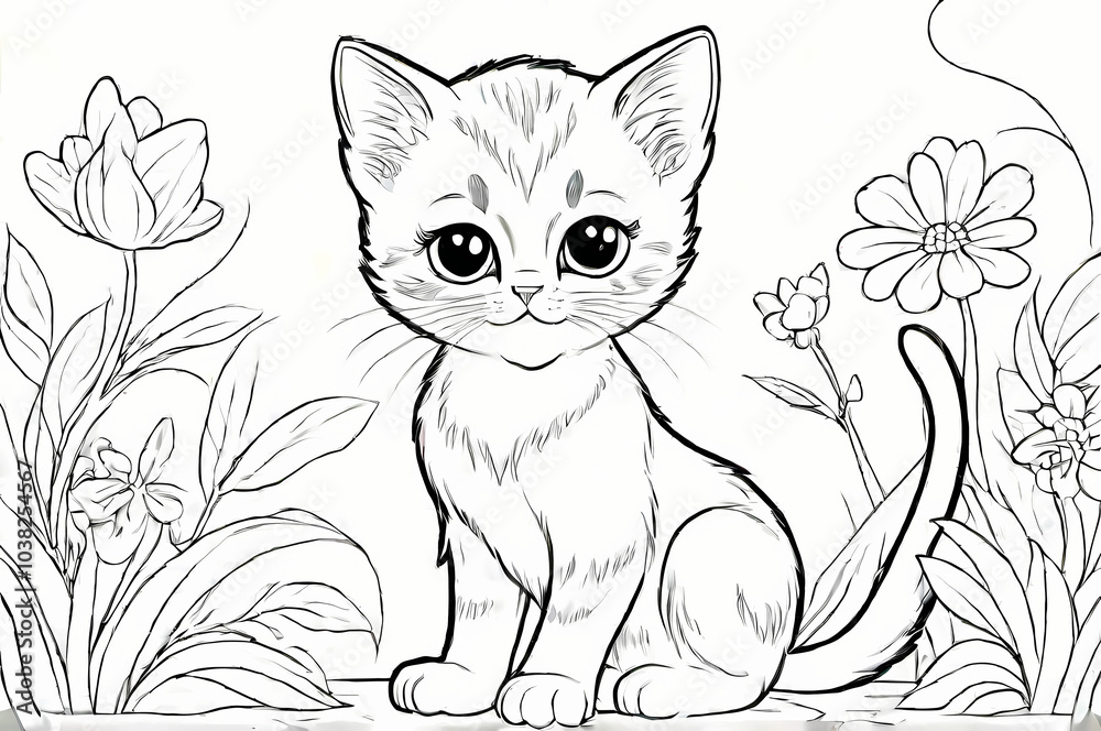 Obraz premium Cute Young Cat Coloring Book Page