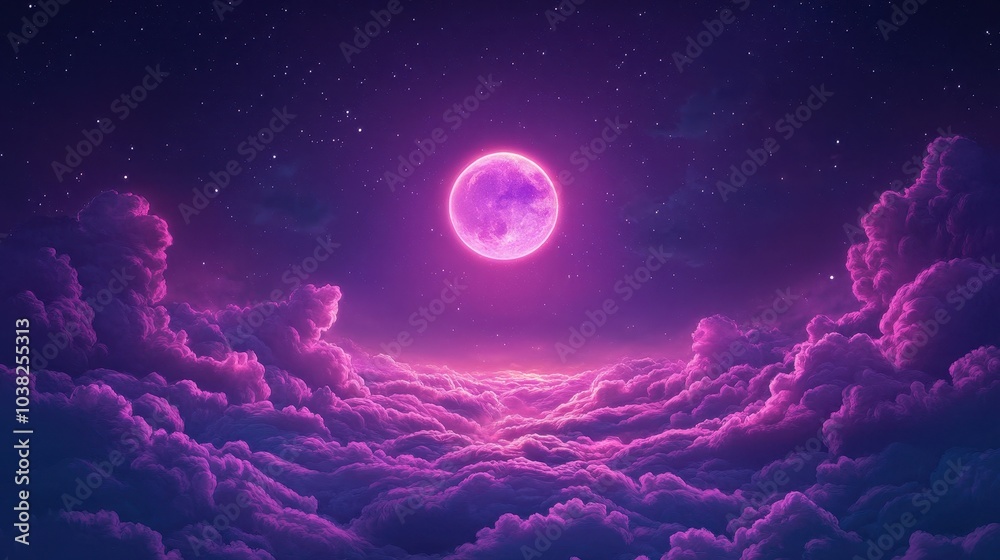 Purple gradient mystical moonlight sky with clouds and stars phone background wallpaper, ai generated Purple gradient mystical moonlight sky with clouds and stars phone background wallpaper, ai generated