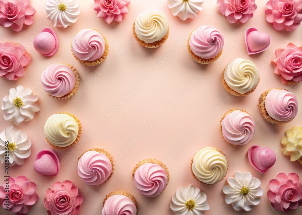 Sweetest Day Poster Frame Border with Pastel Background Featuring Assorted Cupcakes in Pink and Cream Tones for Celebrations and Festive Occasions
