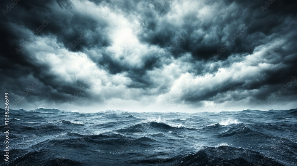 Moody sea with dark clouds, expressing the power of nature. Moody sea with dark clouds, expressing the power of nature.