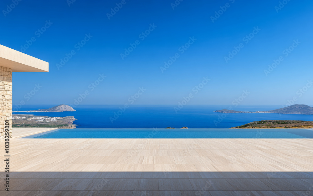 Obraz premium Stunning ocean view from luxurious villa infinity pool in bright daylight in a coastal area