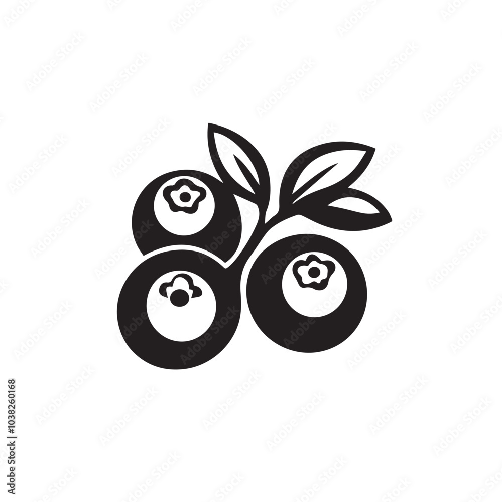 Fototapeta premium Blueberries In cartoon, hand-drawn flat style. image for social media, websites and UI. Isolated 2D vector design in logo, icon, sketch style, simple line vector, single color. AI Generative Art.