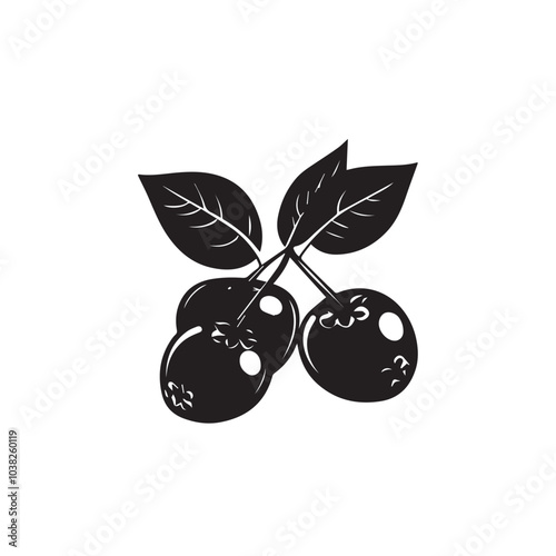 Blueberries In cartoon, hand-drawn flat style. image for social media, websites and UI. Isolated 2D vector design in logo, icon, sketch style, simple line vector, single color. AI Generative Art.