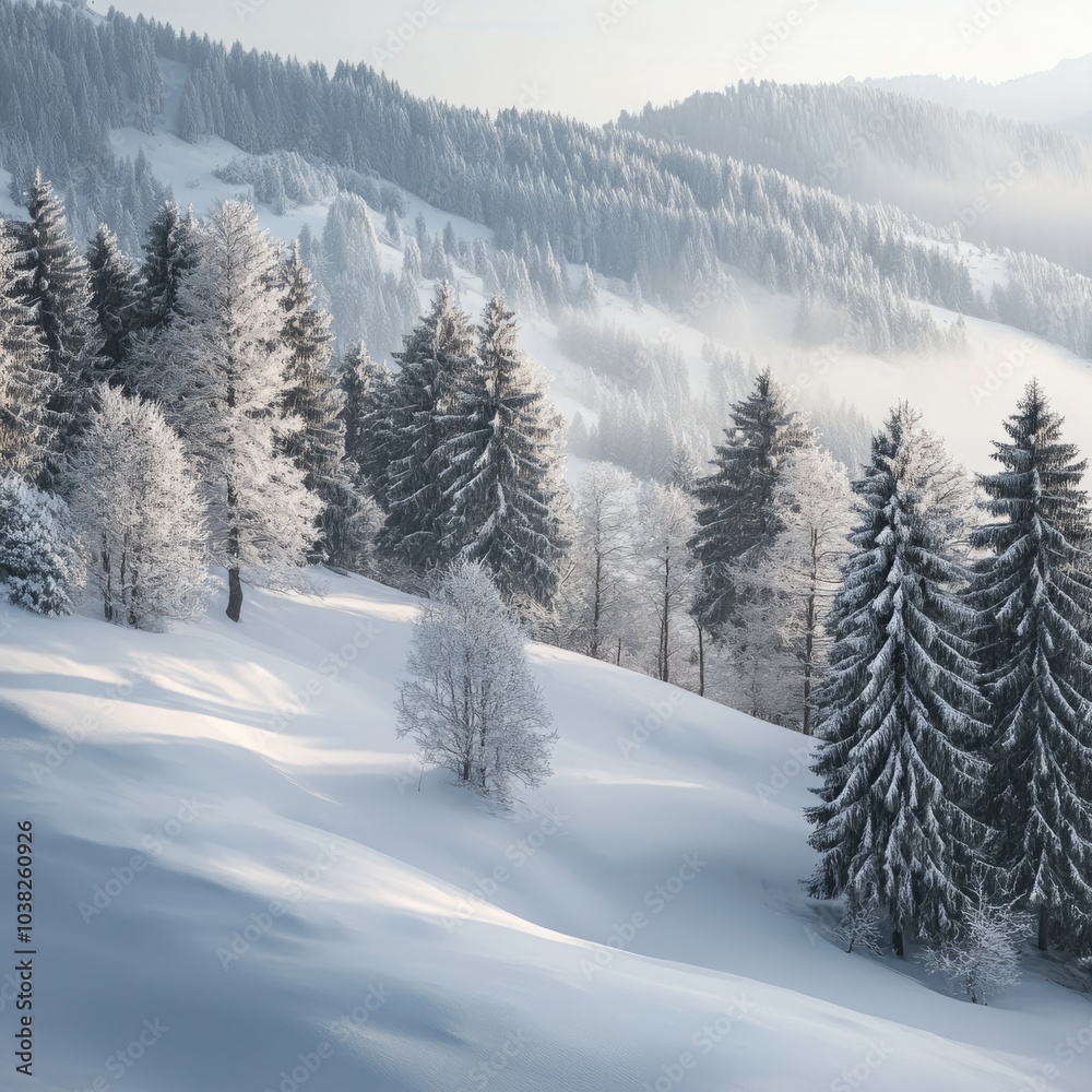 Snowy trees on a mountain slope in Austria. Snowy trees on a mountain slope in Austria.
